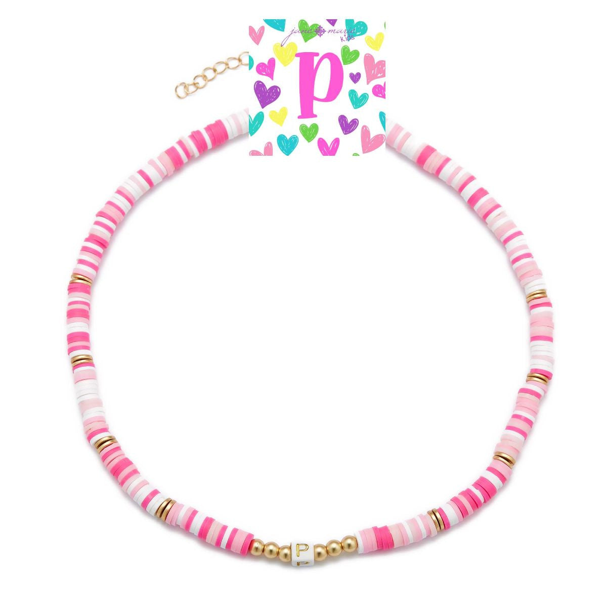 Kids Rubber Disk Beaded Initial Necklace