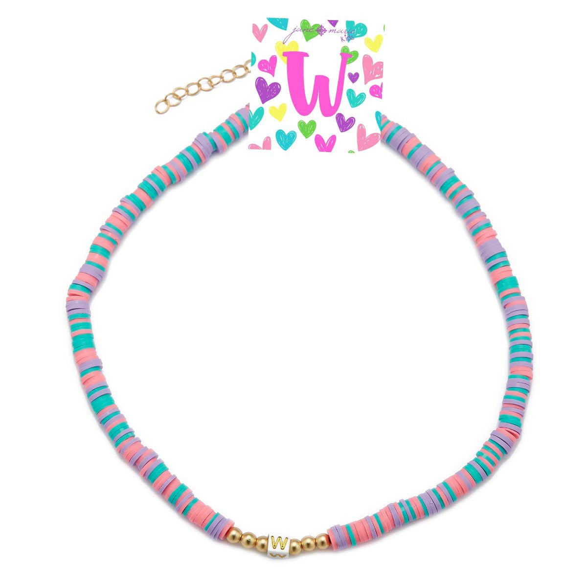 Kids Rubber Disk Beaded Initial Necklace