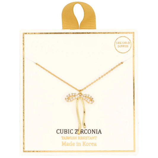 CZ Bow Pendant Necklace-Gold