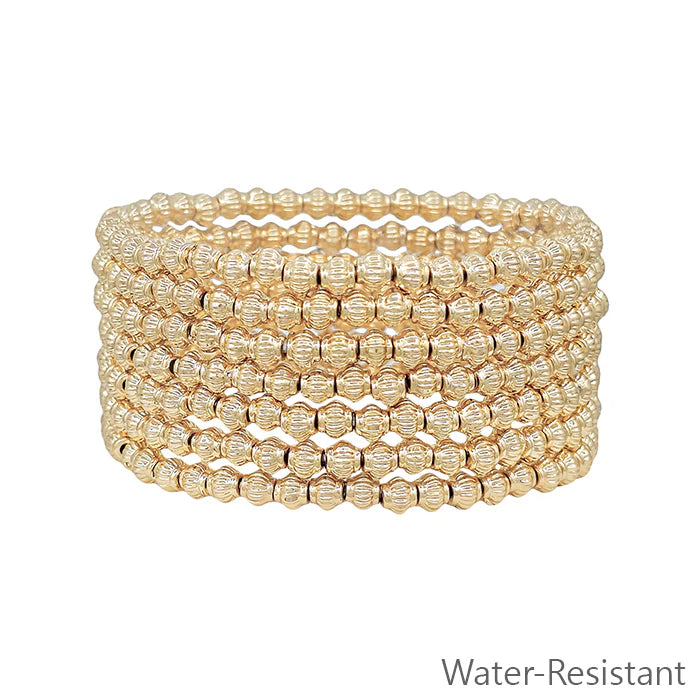 Textured Ball Bead Gold Bracelet Set