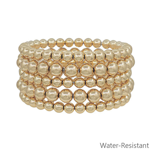 Shiny Gold Large Ball Bead Bracelet Set