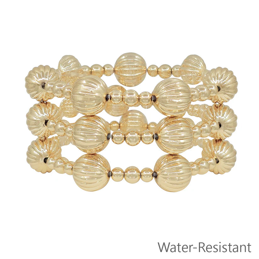 Large Textured Gold Ball Bead Bracelet Set