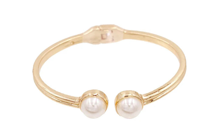 Gold & Pearl Hinged Cuff Bracelet