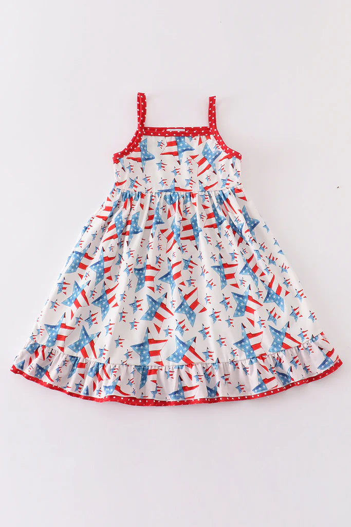 Patriotic Star Flag Print Dress