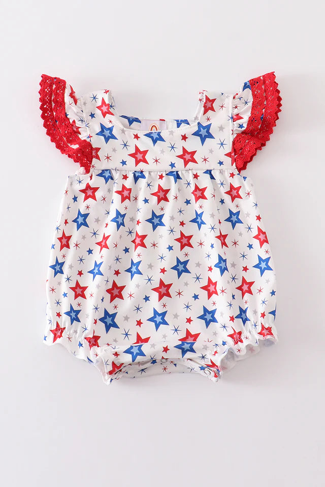 Patriotic Star Print Red Trim Bubble