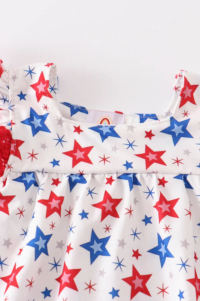 Patriotic Star Print Red Trim Bubble