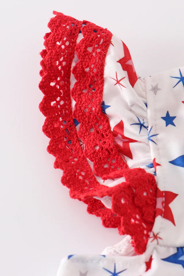 Patriotic Star Print Red Trim Bubble