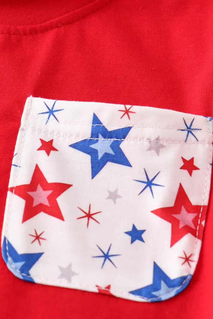 Red Patriotic Star Print Shorts & Pocket Tee