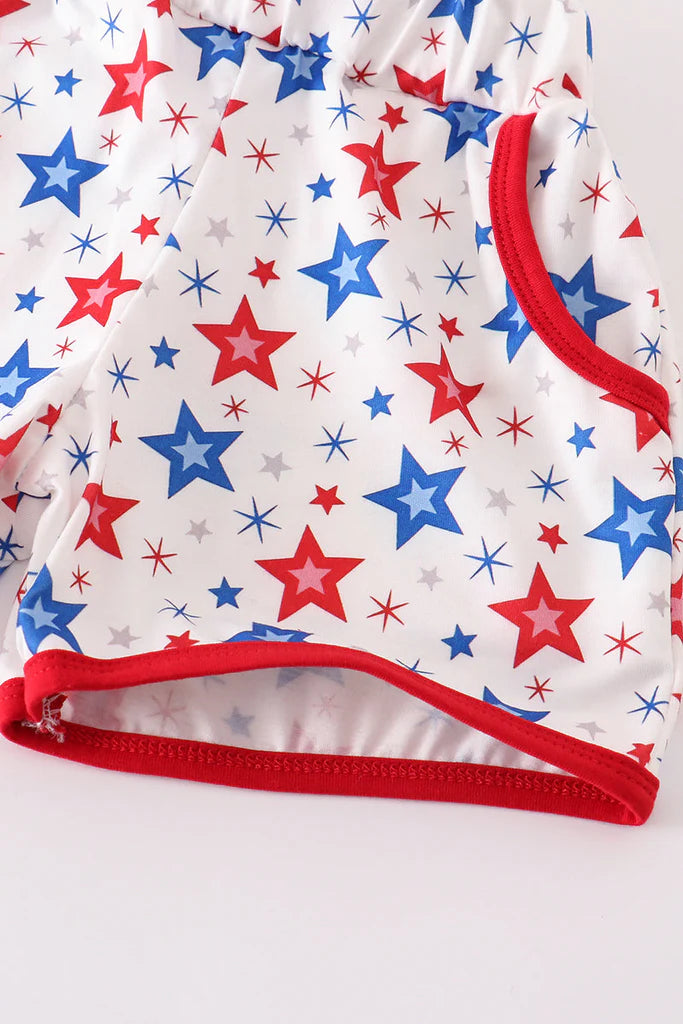 Red Patriotic Star Print Shorts & Pocket Tee