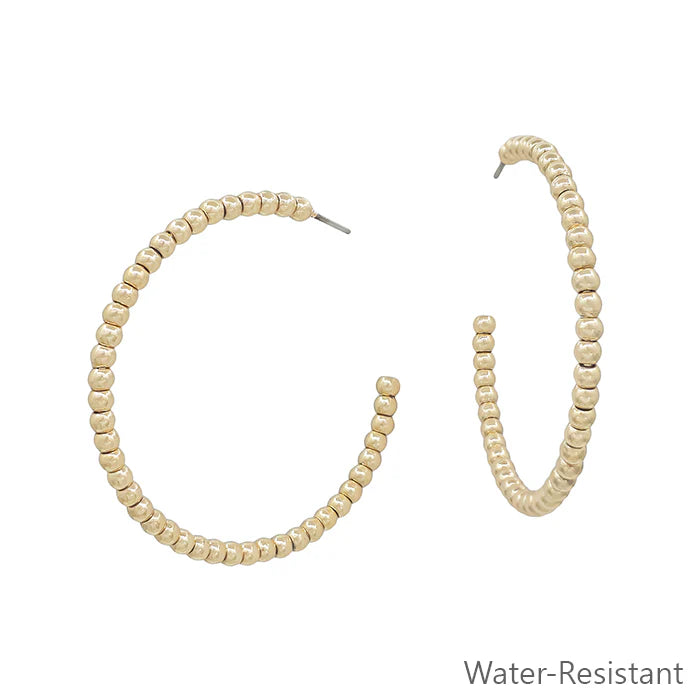 Medium Thin Gold Ball Bead Hoop Earring