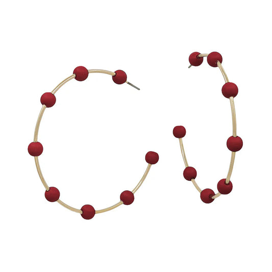 Large Color Coated Ball Bead Hoop Earring
