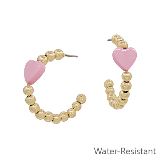 Heart Gold Ball Bead Hoop Earring