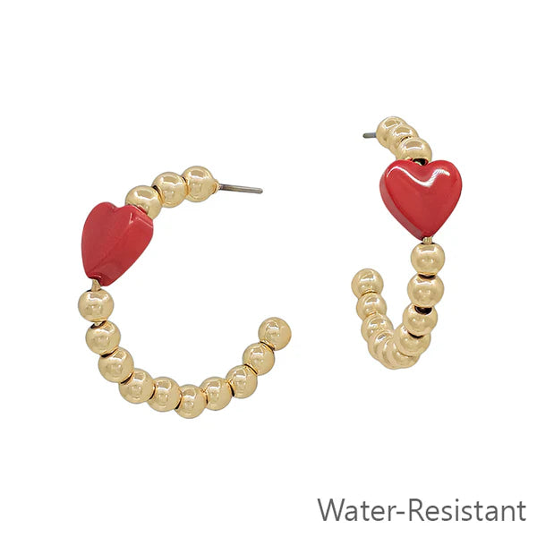 Heart Gold Ball Bead Hoop Earring