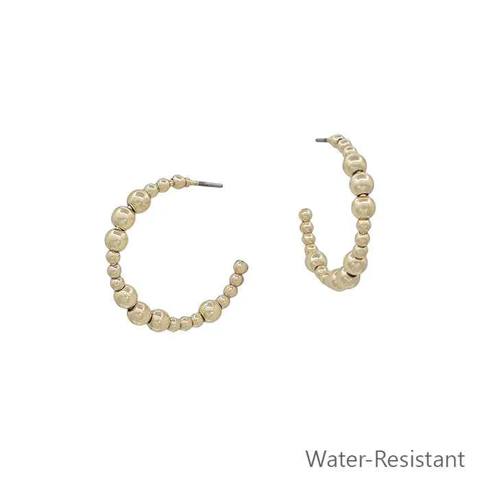 Small Mixed Size Ball Bead Hoop Earring-Gold