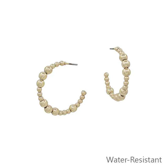 Small Mixed Size Ball Bead Hoop Earring-Gold