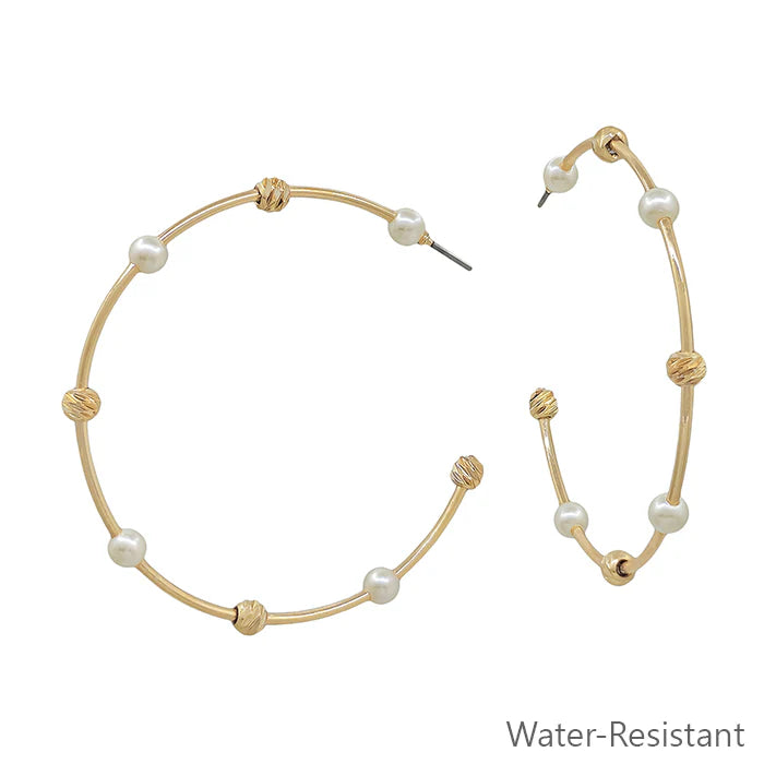 Pearl & Gold Ball Large Hoop Earring