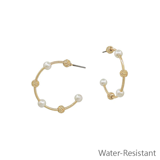 Pearl & Gold Ball Small Hoop Earring