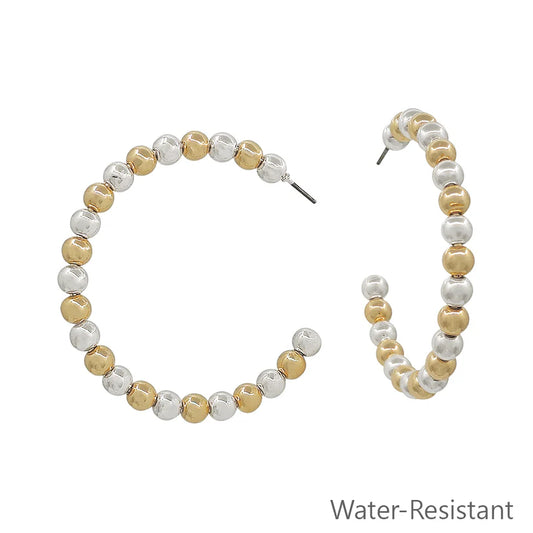 Gold & Silver Ball Bead Large Hoop Earring