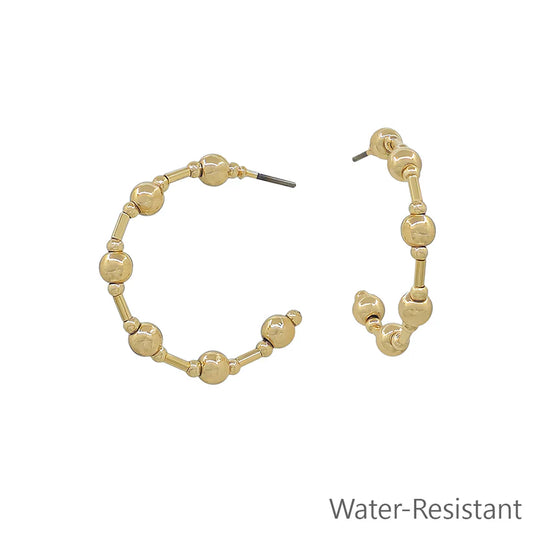 Small Gold Bar & Ball Bead Hoop Earring