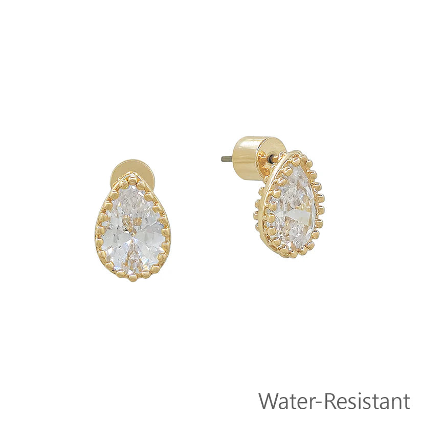 CZ Teardrop Stone Stud Earring