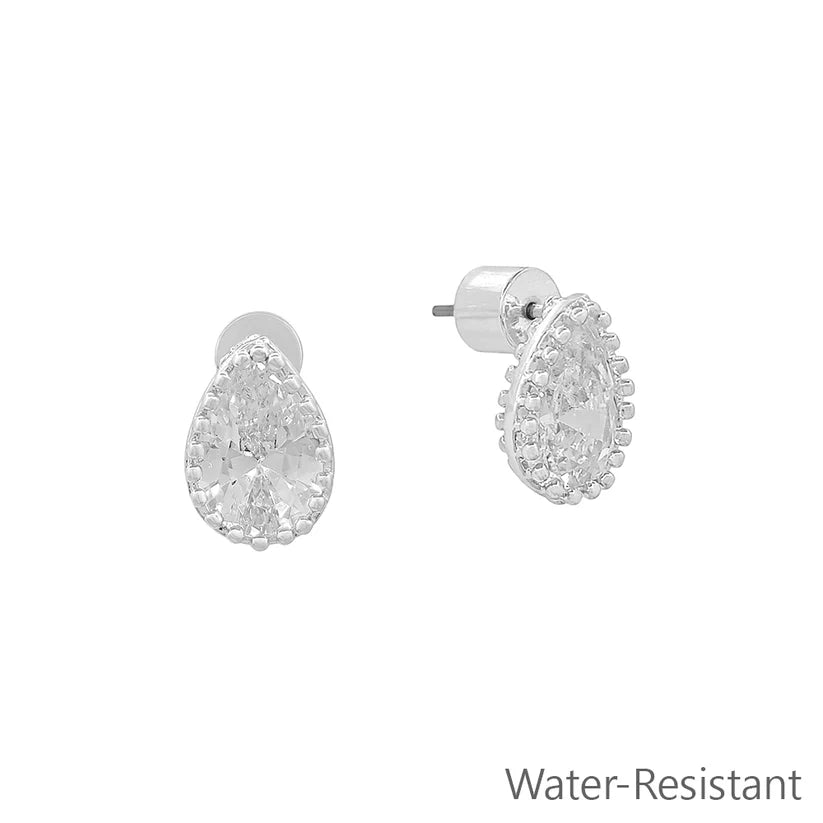 CZ Teardrop Stone Stud Earring