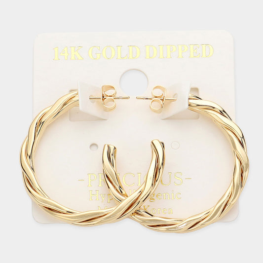 Twisted Metal Hoop Earring- Gold