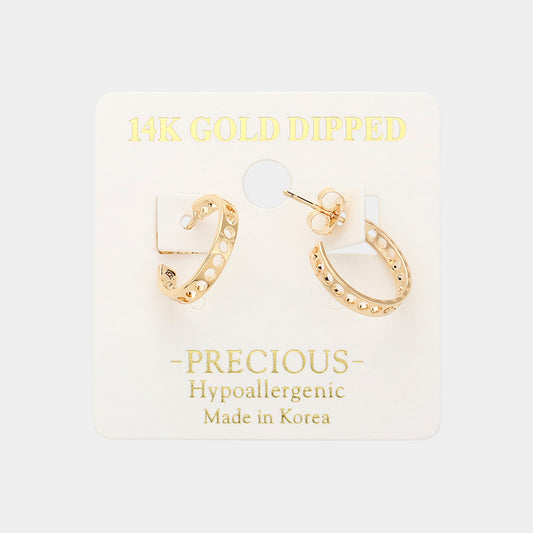 Gold Dip Cutout Tiny Hoop Earring