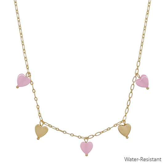 Gold & Colored Heart Charm Necklace