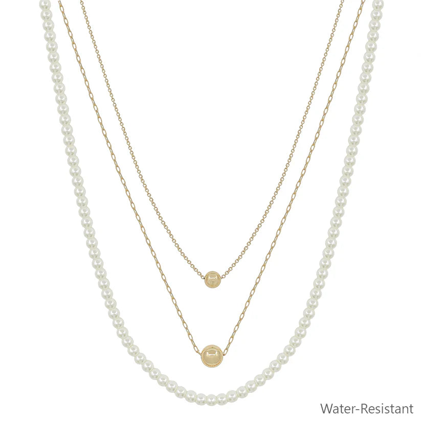 Triple Layer Pearl & Gold Single Bead Necklace
