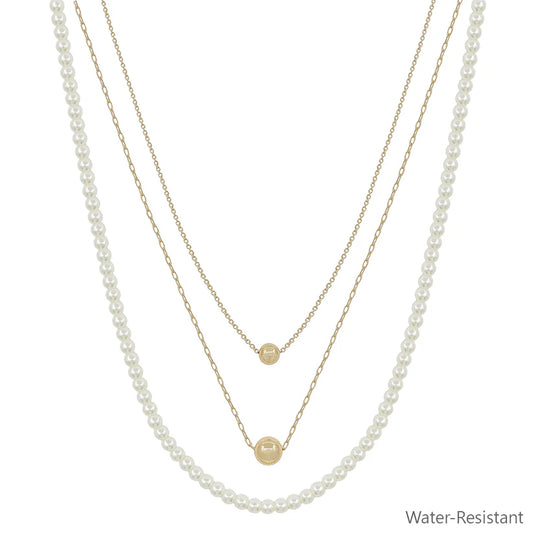 Triple Layer Pearl & Gold Single Bead Necklace