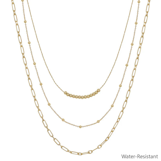 Triple Layer Gold Ball Bead Chain Necklace