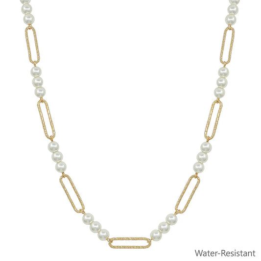 Pearl Beaded Open Oval Chain Short Necklace