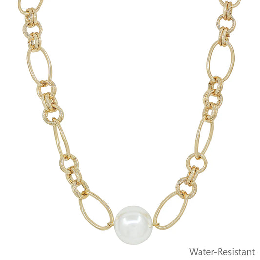 Gold Center Pearl Open Chain Necklace