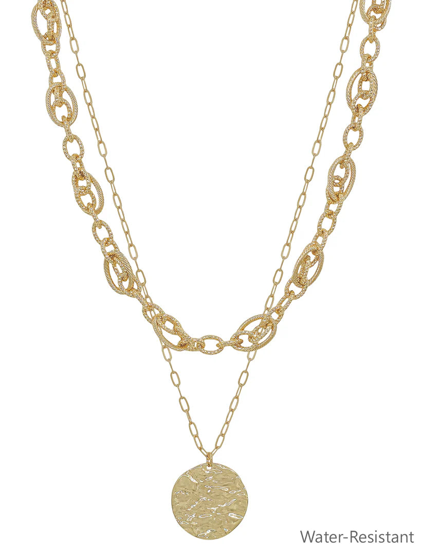 Hammered Coin Layered Gold Chain Necklace
