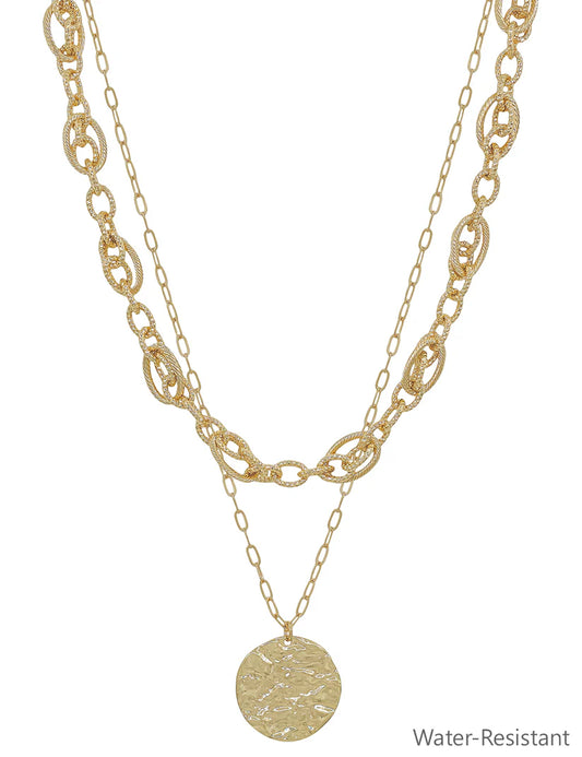 Hammered Coin Layered Gold Chain Necklace