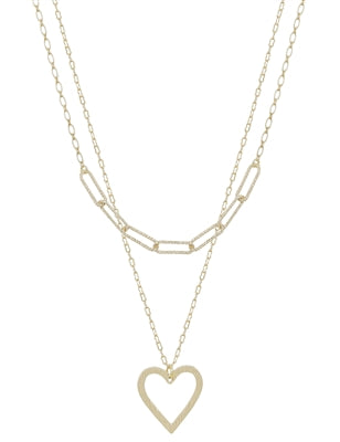 Gold Chain Layered Open Heart Necklace