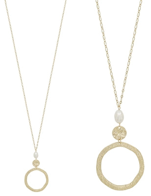 Open Circle W/ Pearl Drop Necklace