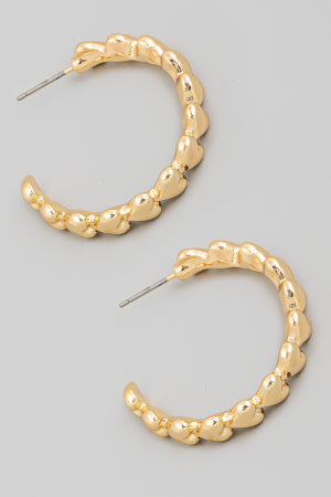 Heart Linked Hoop Earring - Gold