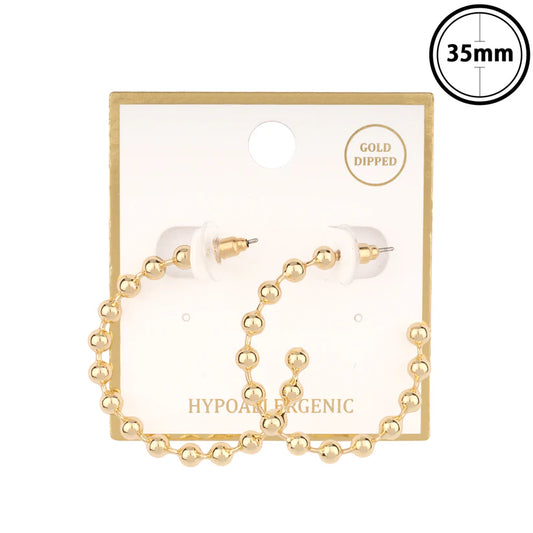 Large Gold Beaded Chain Hoop Earring