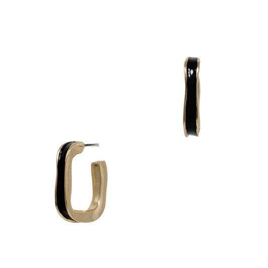 Gold & Black Irregular Square Hoop Earring