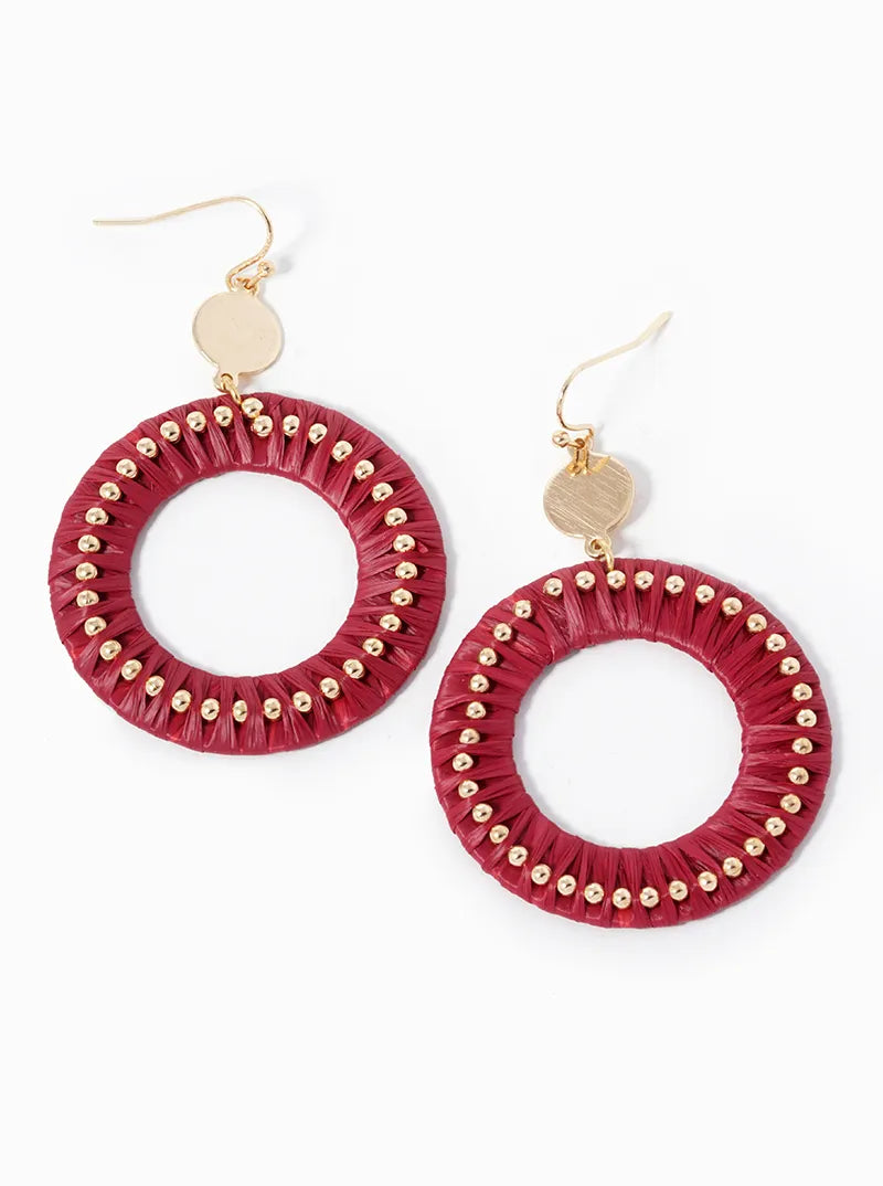 Raffia Wrapped Round Drop Earring