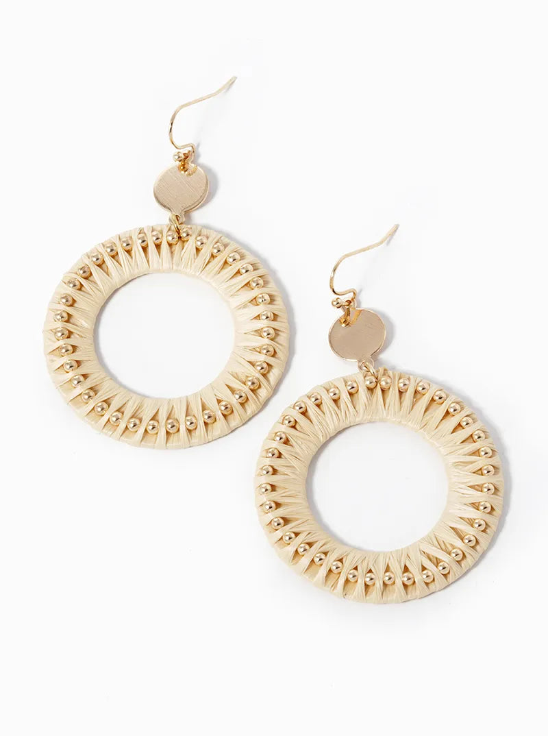 Raffia Wrapped Round Drop Earring