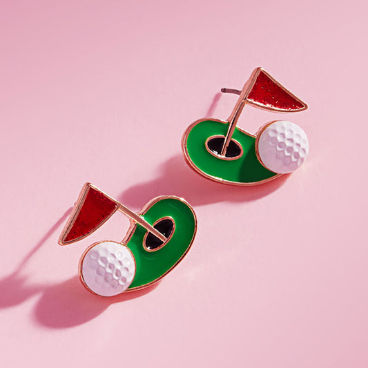 Golf Ball Hole Flag Stud Earring