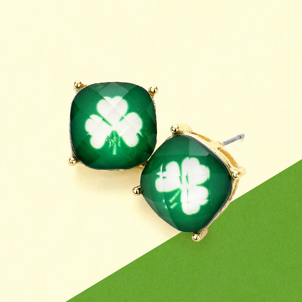 St. Patrick's Day Clover Square Stud Earring