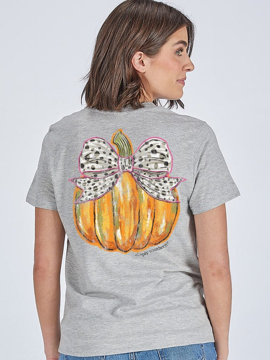 Simply Southern Bow Pumpkin T-Shirt- Heather