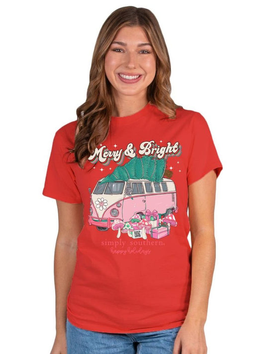 Merry & Bright T-Shirt By Simply Southern- Red