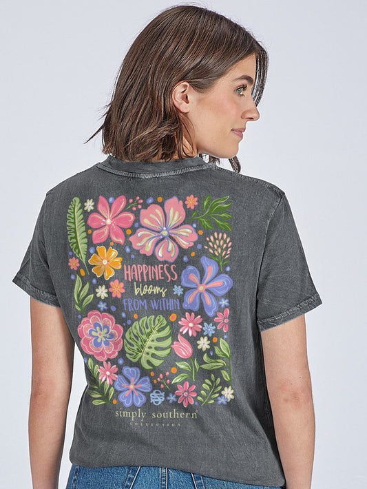 Simply Southern Happy Within Mineral Washed T-Shirt-Coal