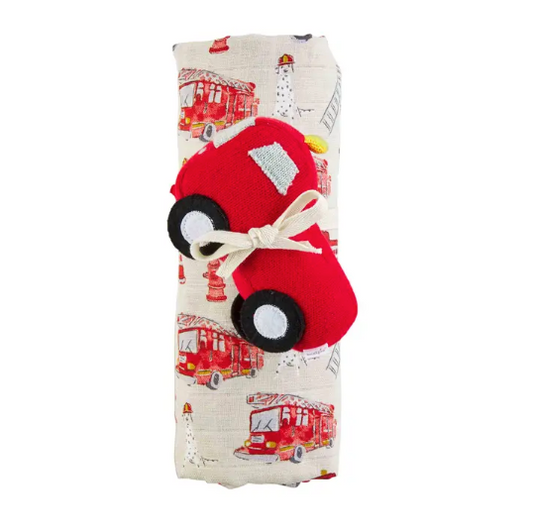 Fire Truck Swaddle & Rattle Set by Mud Pie
