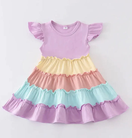 Lavender Rainbow Ruffle Tiered Dress W/ Personalization