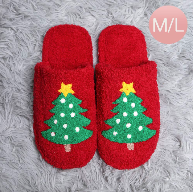 Christmas Tree Slippers- Red
